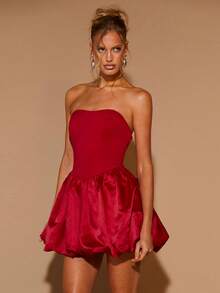 COSMINA Damen elegantes Partykleid in Unifarbe mit Bandeau-Ausschnitt und Minirock - Rot - Übersicht 1