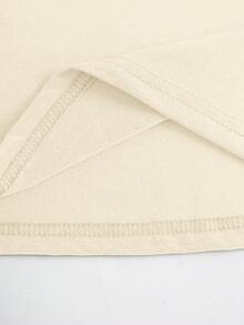 INAWLY Áo thun cổ tròn thêu hình cừu đơn giản, đa năng, phong cách tối giản - Màu be - Xem 4