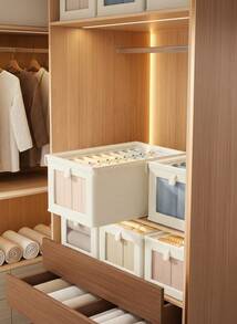 Cirelle 1/2pcs Uncovered/Covered Fabric Foldable Storage Boxes With Visible Window, Home Drawer Type Jeans Organization Storage Containers - Beige With Lid - View 2
