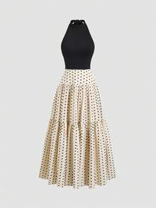 SHEIN Unity Women's Polka Dot Dress With Halter Neck, Flared Skirt, Spring/Summer - Multicolor - View 1