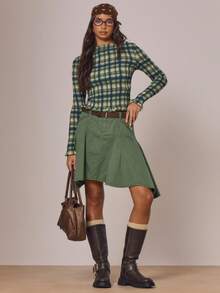 MUSERA Long Sleeve Shirred Checkerd Plaid Long Sleeve Ruffle Hem Top Autumn Cottage Core Cute Cosy Holidays Country Calling Spring Summer - Multicolor - View 5