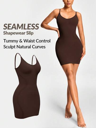 SHAPORA Damklänning med shapewear och enfärgad linne