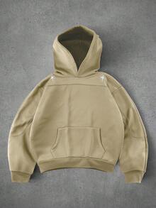 Manfinity Roghcode Men's Autumn/Winter Letter & Pentagram Embroidery Pocket Long Sleeve Casual Hoodie - Camel - View 3