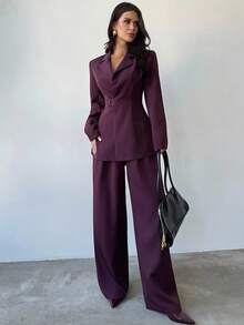 女士简约优雅商务通勤休闲百搭安科拉红色长袖西装外套，秋冬季收腰西装外套，通勤装/教师装/返校季/复古风/秋季/商务休闲/秋季/办公室着装/工作装/秋季，适合通勤、秋季，酒红色高腰收腰中长款西装外套 - 酒紅色 - 查看 7