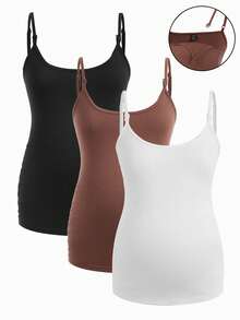 Modmama Bộ 3 áo ba lỗ màu trơn cho bà bầu cho con bú - Nhiều màu - Xem 3
