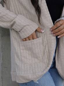 SAYEHFBABY Chaqueta corta ligera de mujer con textura acanalada y cepillada, abierta al frente, con bolsillos laterales, ropa casual para otoño e invierno para mujeres, mujeres de talla pequeña - Albaricoque - Ver 3