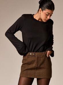 AiiRZ Gonna mini in twill con bottoni a corno, vita alta, motivo spina di pesce, stile professionale da ufficio, autunno/inverno, sofisticato classico, taglio a-line, vestibilità strutturata - Multicolore - Visualizzare 5