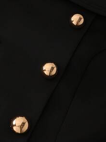 Pariaura Women's Elegant Black And White Color-Blocked Long-Sleeved Coat,Fitted Waist Double-Breasted Metal Buttons Ruffled Hem Office Autumn Jacket,Commuting - Black - View 7