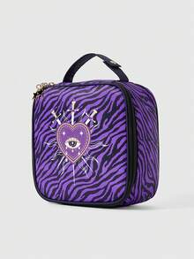 ROMWE Goth Bolsa de cosméticos portátil de gran capacidad con diseño de letras y dibujos animados - Multicolor - Ver 2