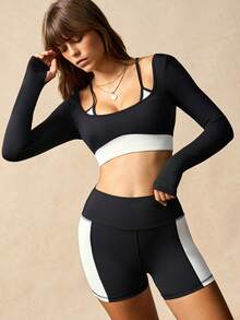 VARSIVA Sportanzug für Damen: Langarm-Crop-Top und Shorts in Kontrastfarben - Verschiedenfarbig - Übersicht 8