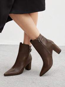 CUCCOO BIZCHIC 女士时尚百搭通勤厚底高跟踝靴 - 咖啡棕 - 查看 4