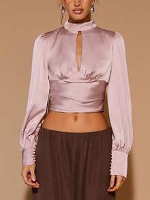 COSMINA Damen elegante Bluse mit Rüschen, Cut-Out, vielseitig für Büro und Alltag Outfit, Herbst/Winter - Altrosa - Übersicht 1