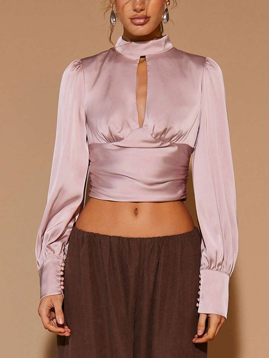COSMINA Damen elegante Bluse mit Rüschen, Cut-Out, vielseitig für Büro und Alltag Outfit, Herbst/Winter - Altrosa - Übersicht 1