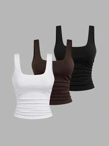 Lyrianda 3件套加大码女式吊带背心套装，方领修身舒适背心 - 彩色 - 查看 1