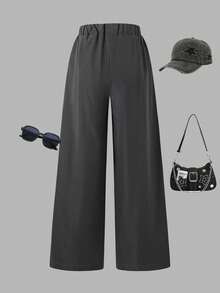 Sparklyn Oversized Loose Fit Embroidered Waist Pants For Tween GirlsCasual Comfortable Wear For Autumn/Winter