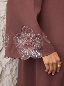 Al Najma Casual Loose Long Sleeve Front Button Women's Arabic Dress - Pink - View 7