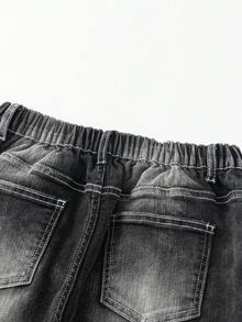 男童做旧黑色水洗直筒牛仔裤，休闲时尚基础款牛仔裤，时尚男孩必备单品 - 黑色 - 查看 5