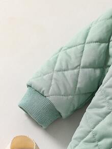 SHEIN Jumpsuit Fleece Berkerudung dengan Resleting Motif Berlian Hangat untuk Bayi Laki-laki, Pakaian Nyaman untuk Musim Gugur/Dingin - Hijau - View 7