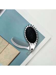 Madebyblanc 1pc Mini Foldable Hair Brush With Makeup Mirror – Portable Travel Styling Comb - Silver - View 6