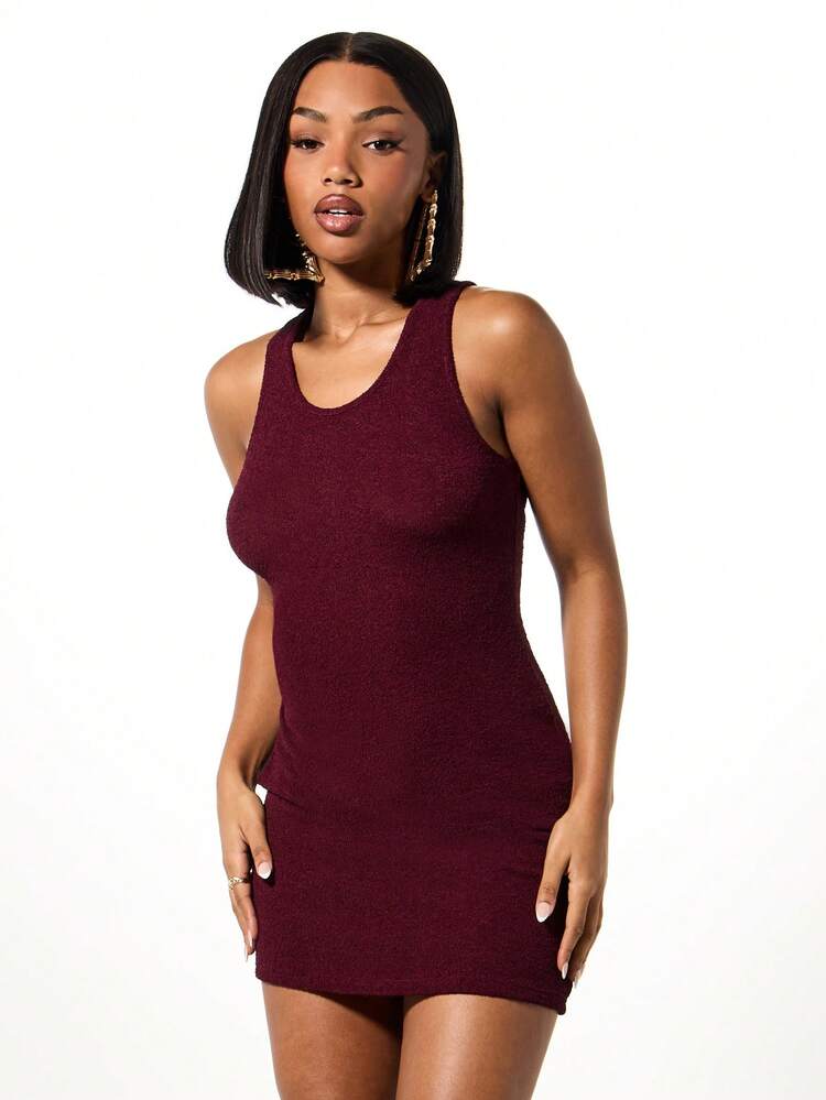 SUMWON WOMEN Knitted Sleeveless Racerback Mini Bodycon Dress