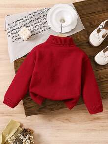 LMoss Kids LMoss 女童立领修身宽松休闲立体蝴蝶结休闲毛衣 - 紅色 - 查看 2