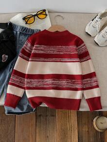 SHEIN 男童撞色毛衣 冬季毛衣 儿童毛衣 - 酒紅色 - 查看 2