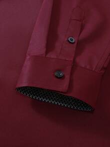 Manfinity Bizformal 男士休闲商务撞色纽扣长袖衬衫 - 酒紅色 - 查看 6