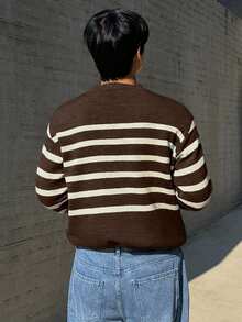 DAZY Men's Brown Striped Crew Neck Sweater, Autumn - Brown - View 5
