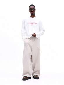 SUMWON Studios Archive Club 宽松长袖圆领T恤，饰有撞色粉色图案 - 白色 - 查看 3