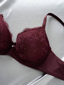 1pc Sexy Lace Simple Gather Push-Up Bra For Small Bust Women - Purple - View 3