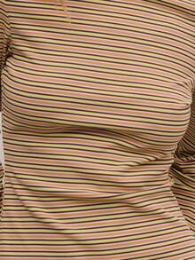 Nöista Long-Sleeve Fitted Top With Light Blue, White, And Brown Horizontal Stripes And Contrasting Brown Neckline, Ideal For Women's Stylish Everyday Wear. - Mustard Yellow - View 6