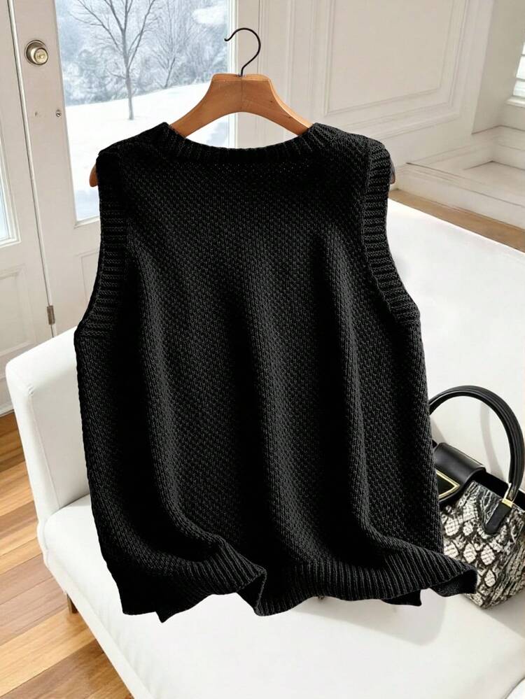 Sprig & Strand Women Fashion Solid Color Sweater Vest With Pockets