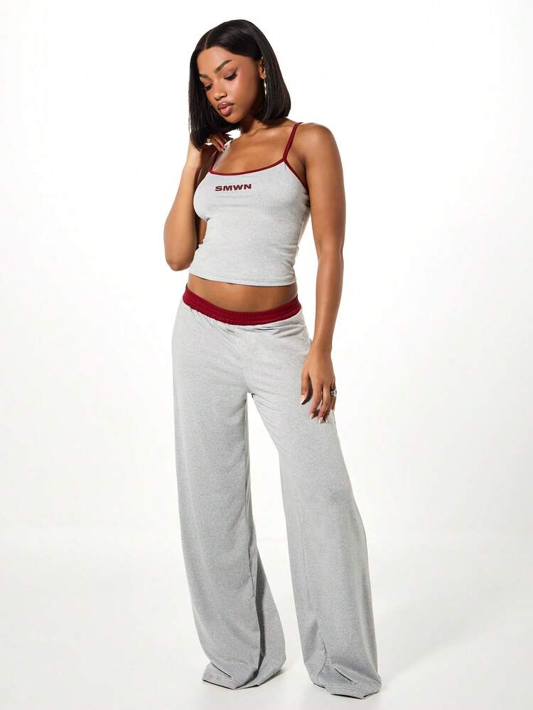 SUMWON WOMEN Heather Grey Cami And Wide Leg Pants Set