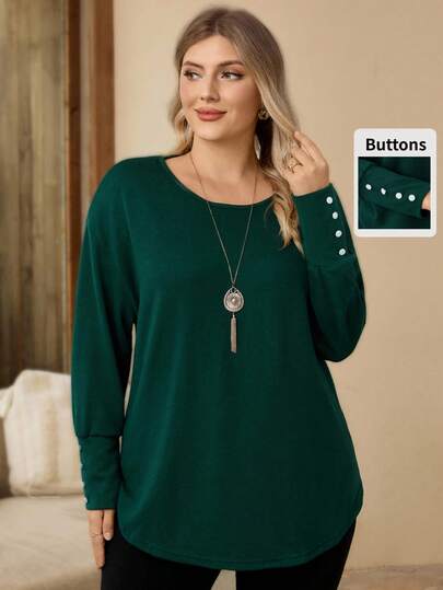 Rosumi 女式大码纯色圆领长袖休闲 T 恤，秋季