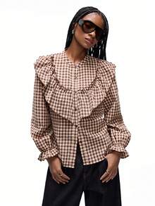 Aveloria GENKIRA Blusa Casual Solta de Manga Longa com Gola Babado Vintage Doce para Mulheres - Multicolorido - Visão 4