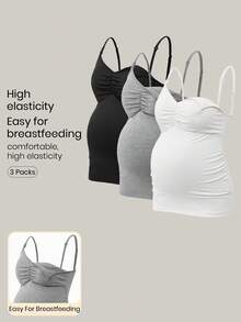 Modmama Conjunto de 3 tops sin mangas de maternidad y lactancia de unicolor, ropa de maternidad y lactancia - Multicolor - Ver 1