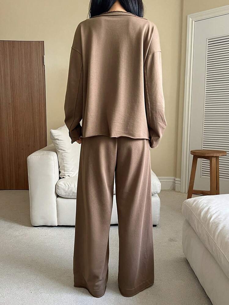 2pcs Women Pajama Set: Long Sleeve Top And Pants