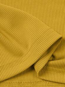 Manfinity Dauomo Men's Casual Solid Color Ribbed Turtleneck Slim Fit Long Sleeve T-Shirt, Autumn - Yellow - View 4