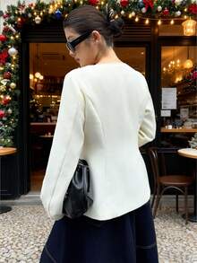 SHEIN Unity Women's Autumn And Winter Square Collar Slim Jacket, Elegant Commuter Jacket, New Year Wear, Party Jacket,New Year's Wear - Black and White - View 2