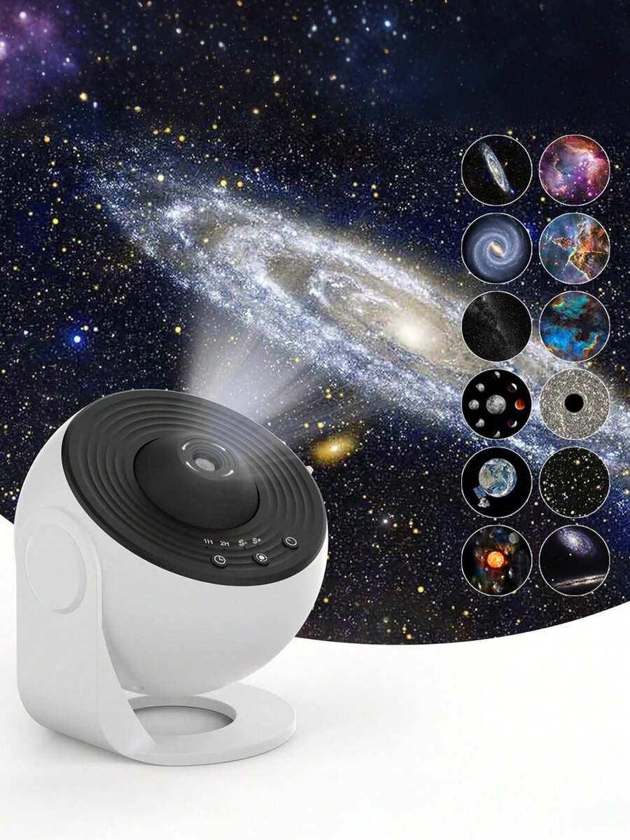 1 pieza Proyector decorativo de galaxia y espacio - Proyector de cielo estrellado de plástico con acabado mate, alimentado por USB, con 13 discos intercambiables, función de temporizador, patrones de rotación automática, ajuste de velocidad, para dormitorio, compatible como regalo, control con botón