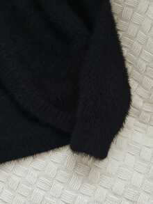 Babygirl Cute Solid Color Faux Fur Elastic Short Cardigan, Versatile For Autumn/Winter - Black - View 3