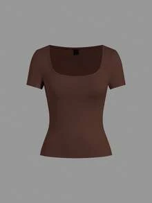 SHEIN EZwear 3件装女士方领短袖休闲T恤，多色 - 彩色 - 查看 5