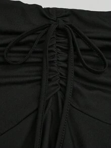 SHEIN CURVE+ 大码不对称下摆半身裙，深色系 - 黑色 - 查看 5