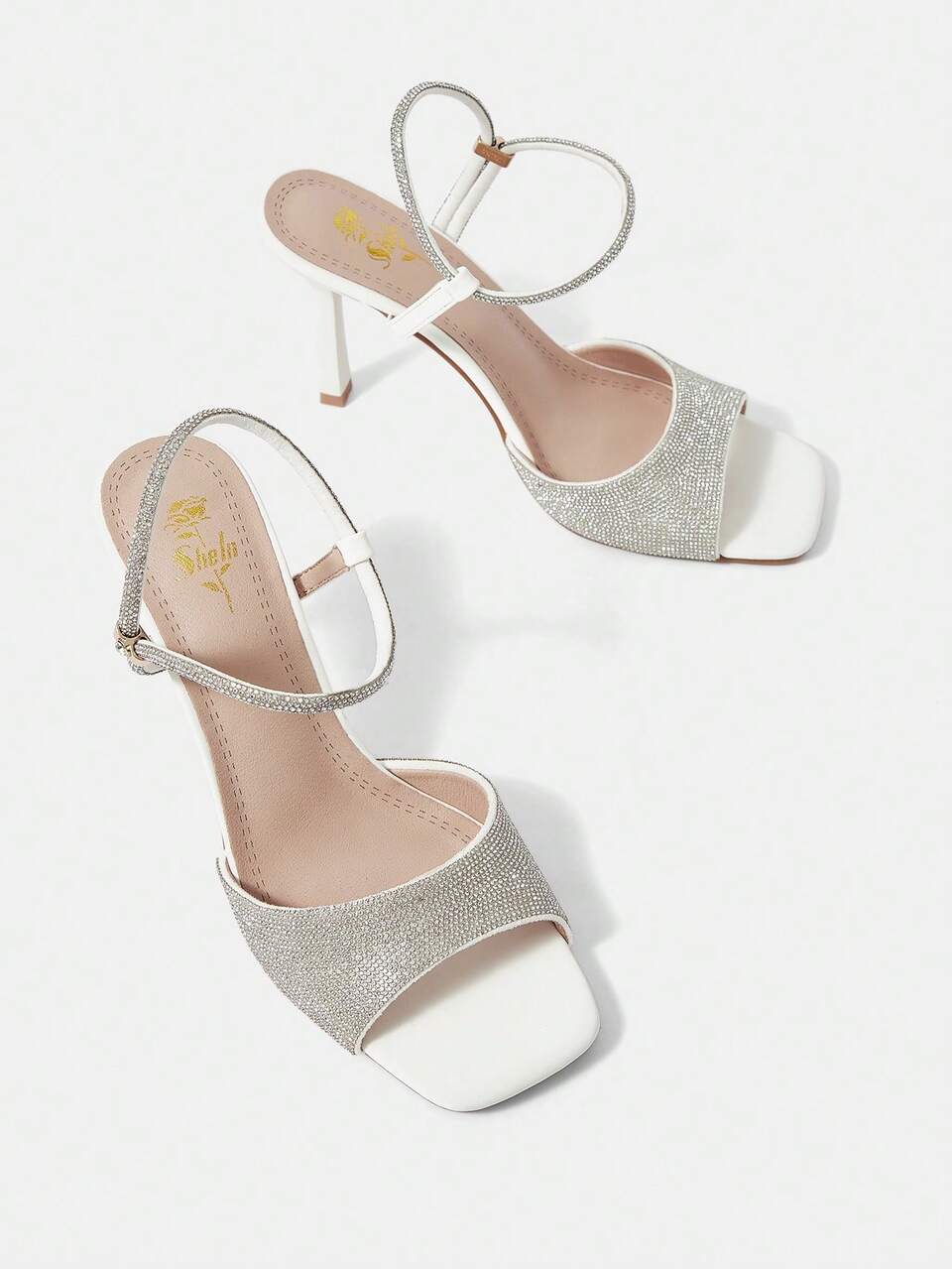 Fashionable Party High Heel Sandals With Square Toe, Thin Heel And Rhinestone Embellishment For Women For Spring And Summer
