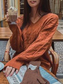 DAZY Áo len chui đầu cổ tròn rộng rãi mềm mại và nhẹ nhàng dành cho nữ, trang phục thường ngày cỡ lớn cho mùa thu/đông - trái cam - Xem 7