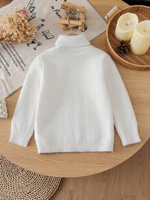 SHEIN Genkimix Kids 女童休闲纯色高领长袖毛衣 - 白色 - 查看 2