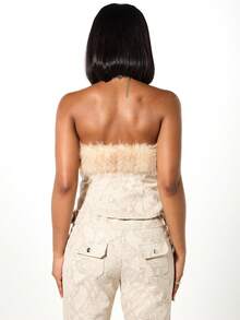 SUMWON WOMEN Top de corsé con estampado de serpiente de piel sintética con detalle de cinturón y ribete de piel de lujo sin tirantes - Albaricoque - Ver 2