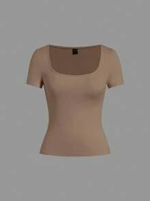 SHEIN EZwear 3件装女士方领短袖休闲T恤，多色 - 彩色 - 查看 4