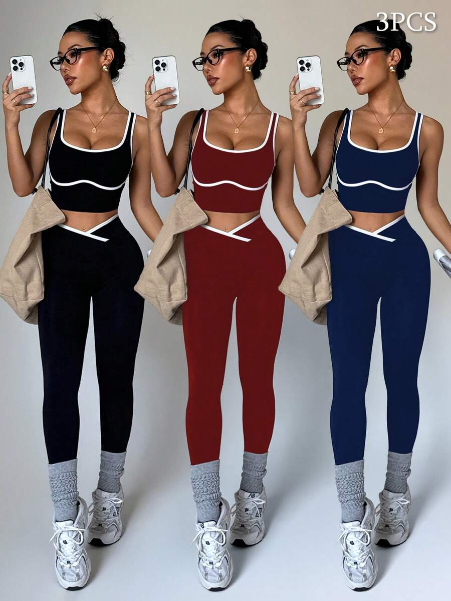 Velisys Bộ đồ tập yoga thể thao liền mạch màu tương phản dành cho nữ - Nhiều màu - Xem 1