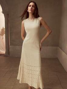 MOTF PREMIUM HOLLOW OUT PLEATED SWEATER DRESS - White - View 4